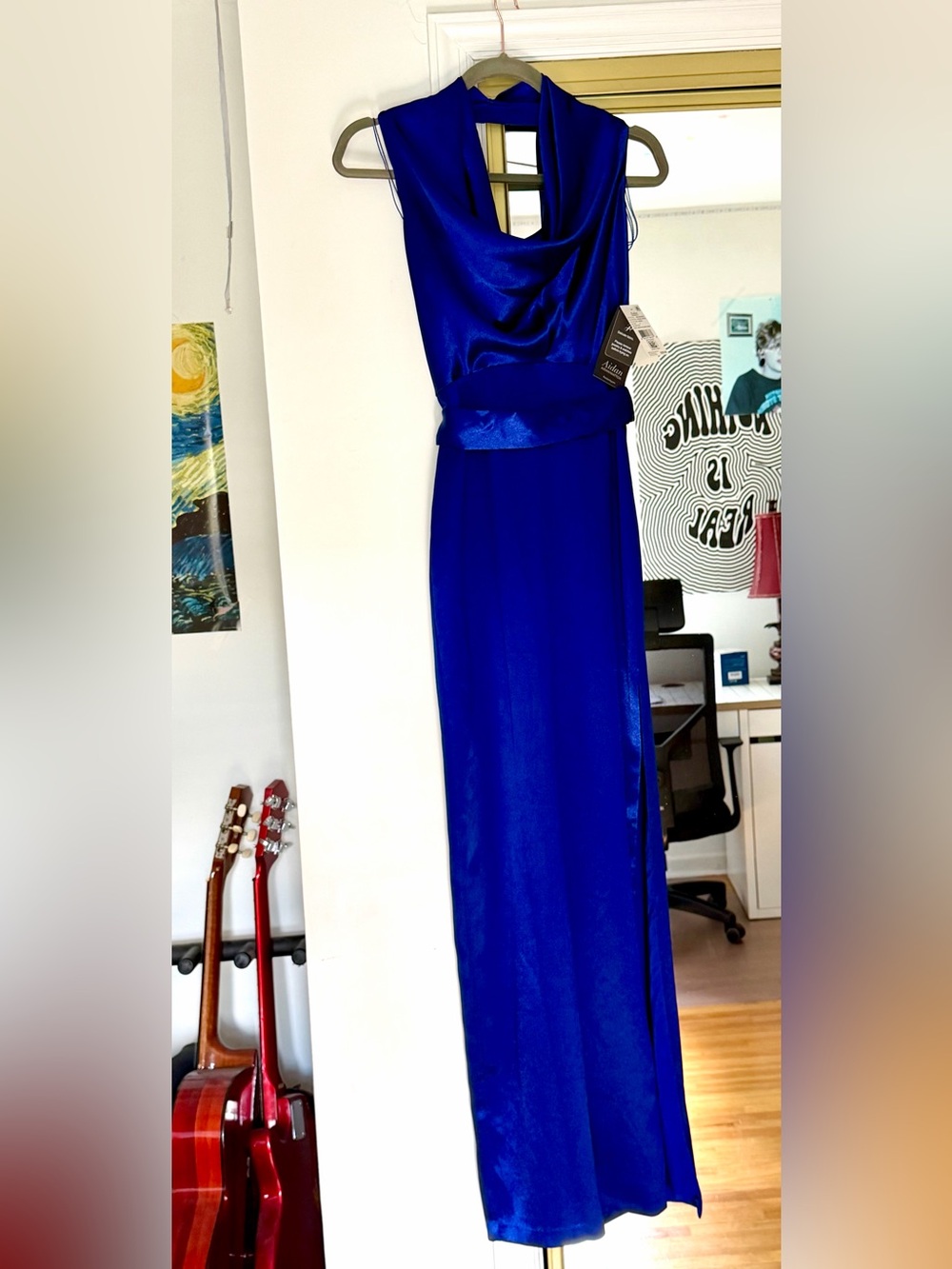 👀 💙 NWT Aidan Mattox Cobalt Satin Wedding Guest/Prom Formal Dress Size 2 👗